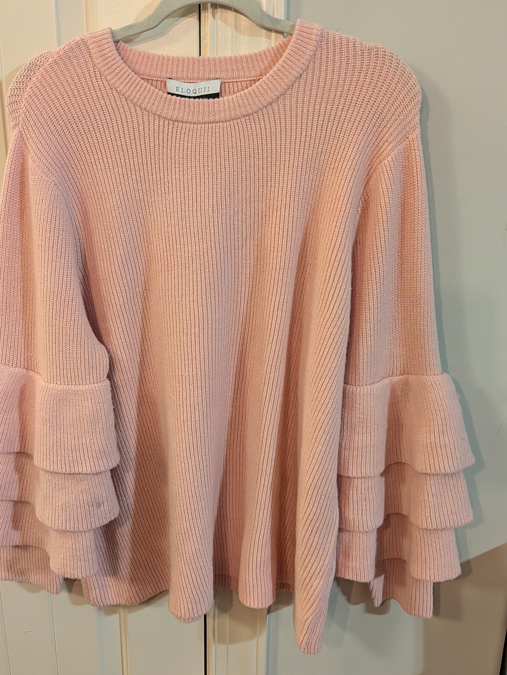 ELOQUILL Elements Plus Size 22/24 Peachy Pink Ruffle Bell Sleeve Sweater NWT - Picture 13 of 16
